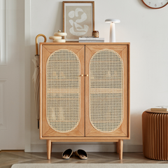 Smoky Dark Rattan Shoe Cabinet