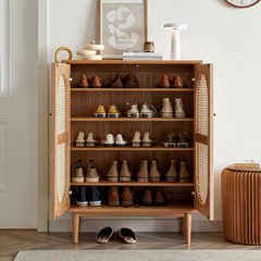 Smoky Dark Rattan Shoe Cabinet