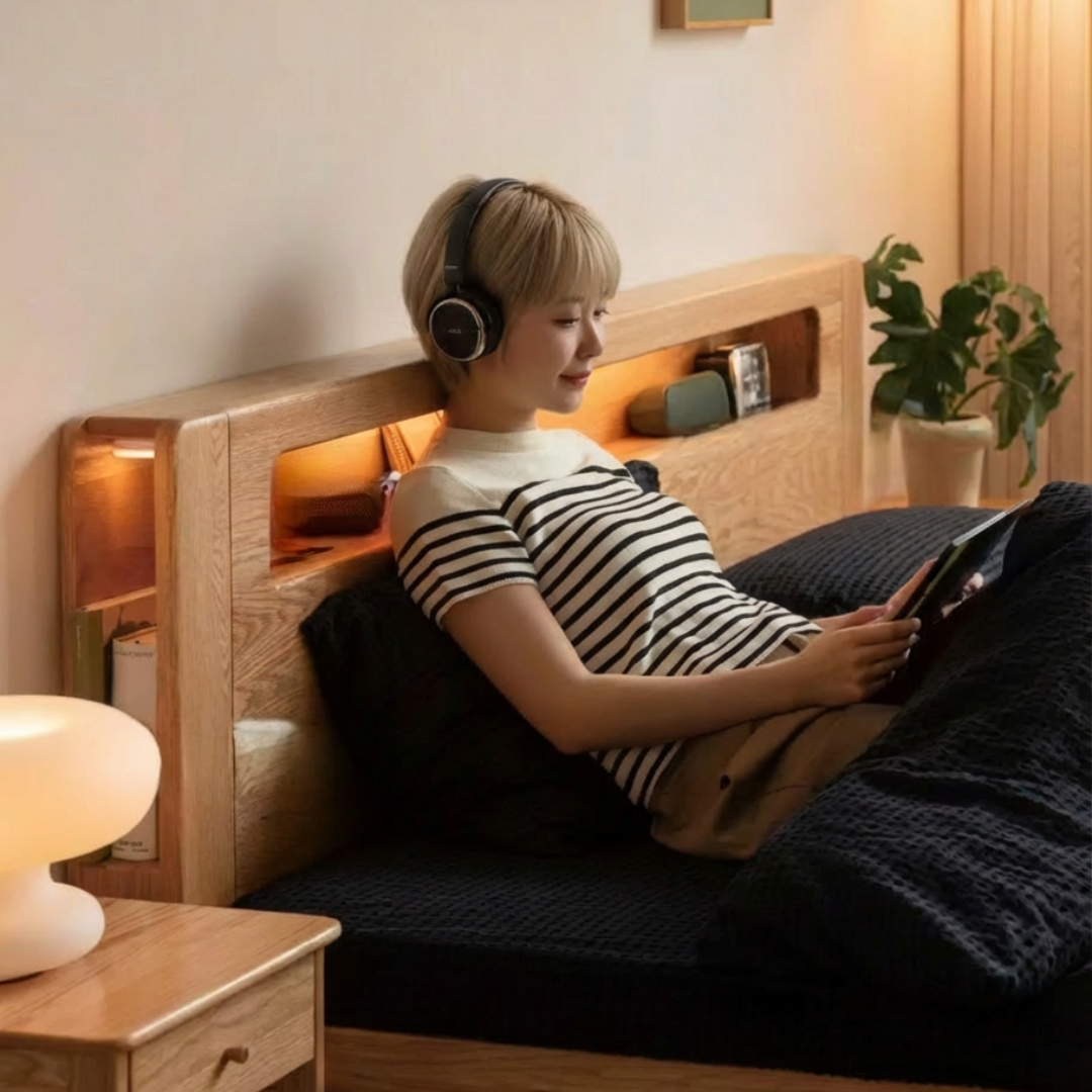 Seattle II 柔光燈橡木油壓床架 - mori home