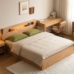 Seattle II 柔光燈橡木油壓床架 - mori home