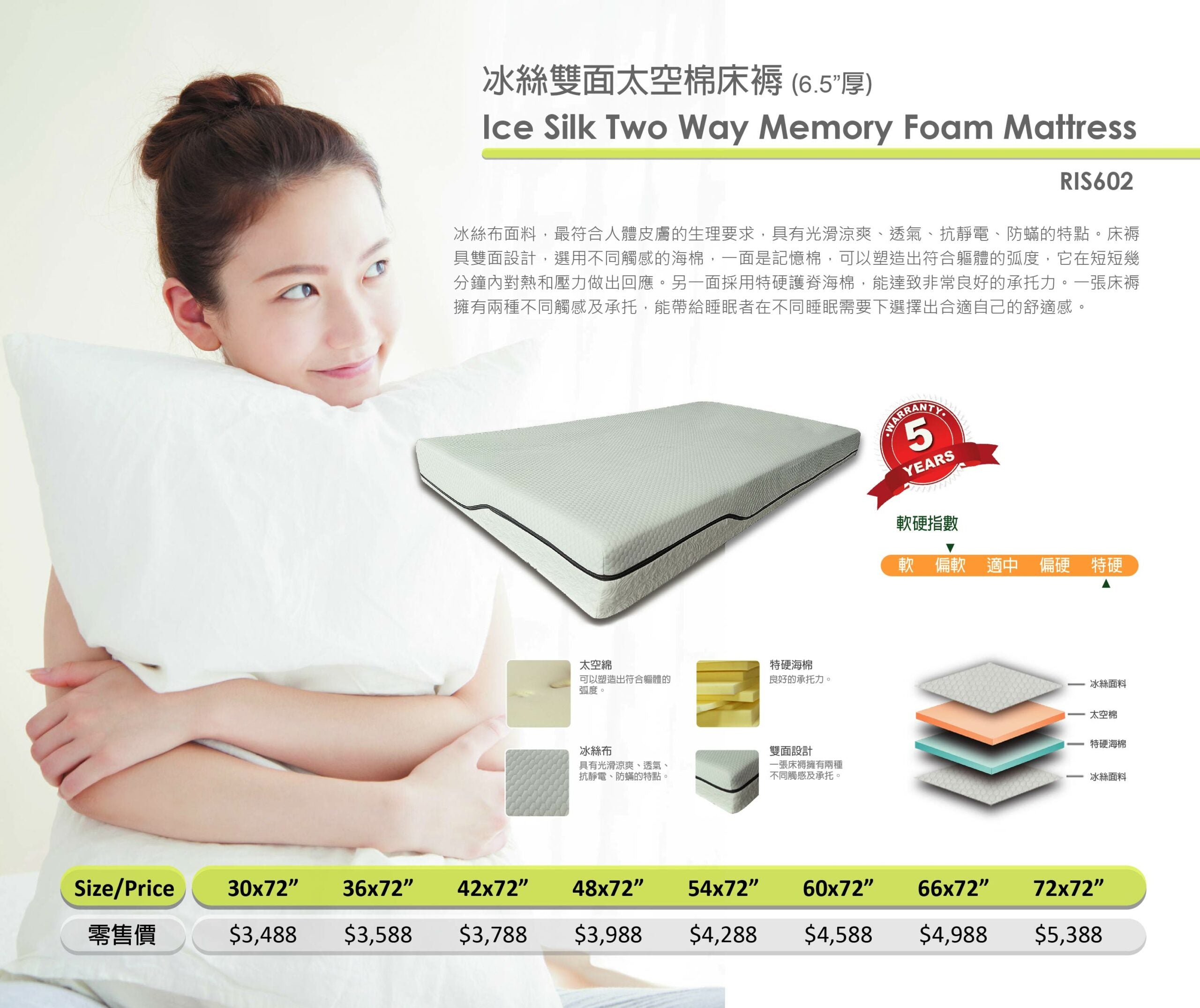 Mori Home - GoldFully 金寶麗床褥- 冰絲雙面太空棉床褥 (6.5"厚)