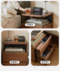 Mori Home - Walnut 無線充電帶鎖床頭櫃