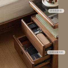 Mori Home - Walnut 無線充電帶鎖床頭櫃