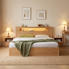 Seattle II 柔光燈橡木油壓床架 - mori home