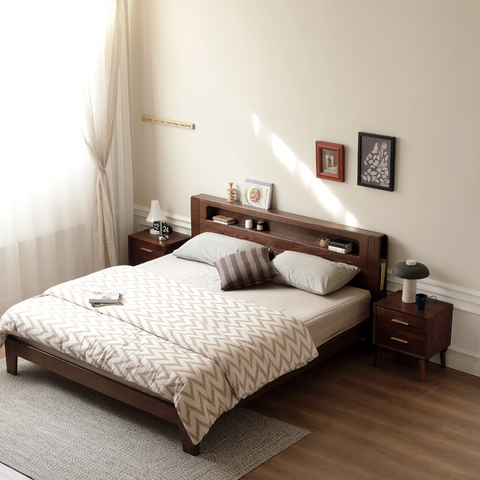 Emo 橡木有燈實木床架