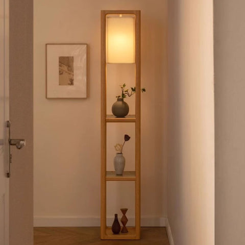 吊燈置物架，採用北美FAS級橡木，具三檔調節燈光及實用層板設計