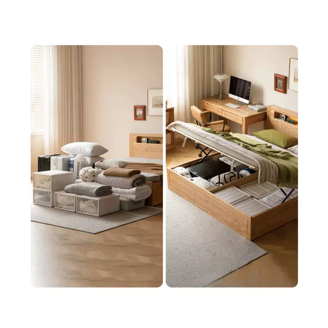 Seattle II 柔光燈橡木油壓床架 - mori home