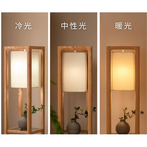 吊燈置物架，採用北美FAS級橡木，具三檔調節燈光及實用層板設計