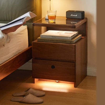 Mori Home - Walnut 無線充電帶鎖床頭櫃