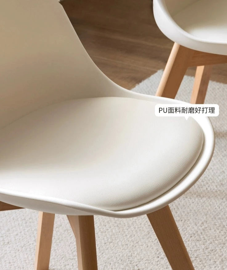 Mori Home - Eames 奶油風PU皮軟墊實木餐椅